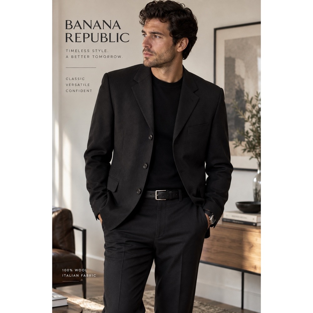 Banana Republic Men's Black 100% Wool Blazer jacket 40R Italy Business Formal